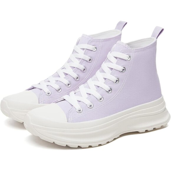 ⚡Women's Purple High Top Sneaker Platform Shoes Canvas Tennis Comfortable - Picture 1 of 6